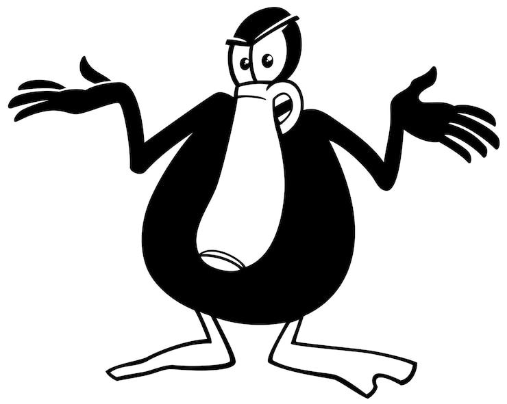 Vetor desenho animado pato preto zangado personagem animal página de coloração