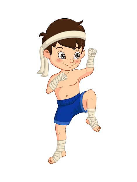 Desenho animado pequeno lutador de muay thai engraçado