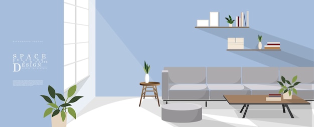 Desenho animado relaxante design de interiores de espaço azul, design de elemento de relacionamento familiar