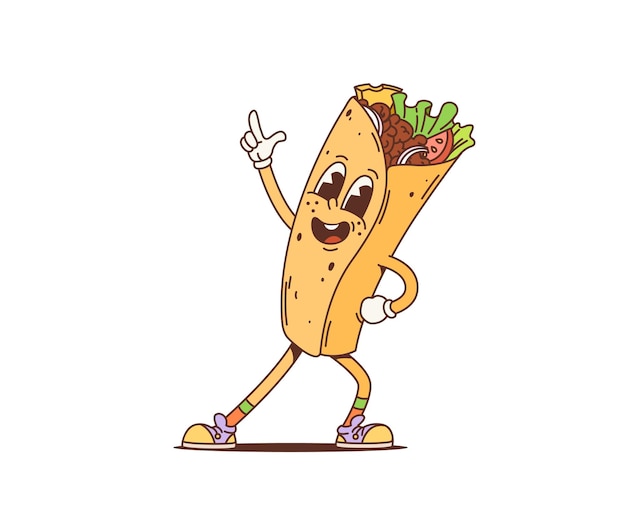 Desenho animado retro shawarma dança de personagens groovy
