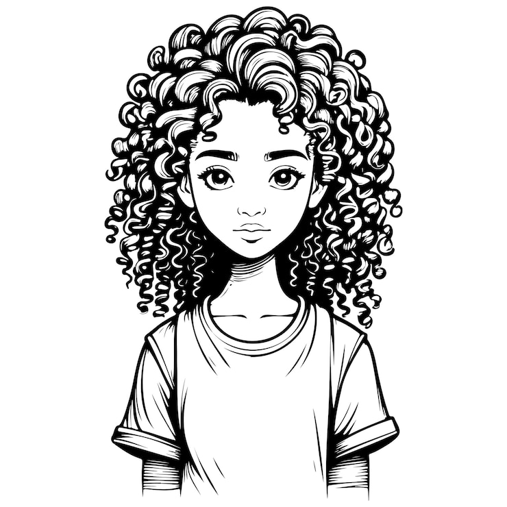 Vetor desenho animado tinta de cabelo encaracolado ilustração de linha desenhada à mão fundo transparente