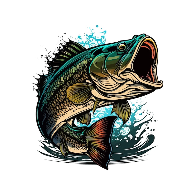 Vetor desenho animado vetorial de peixe grande para camiseta desenho de camiseta peixe grande