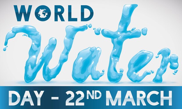 Vetor desenho aquático e data do rótulo para o dia mundial da água, 22 de março