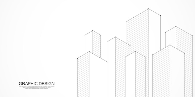 Desenho arquitetônico com construção de edifícios