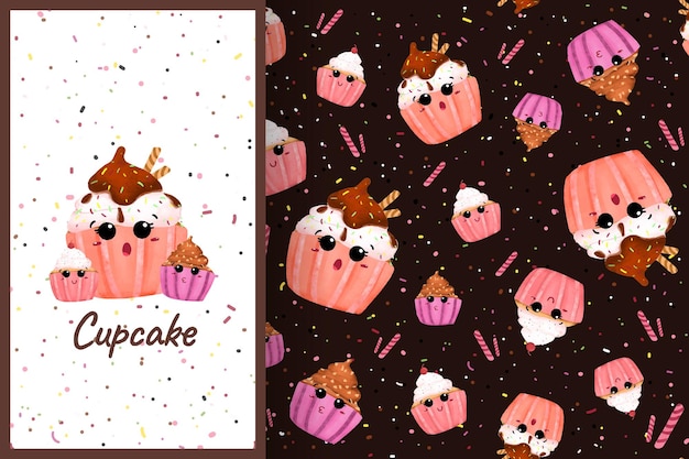 Desenho bonito cupcake doce padrão sem emenda ilustração cor pastel