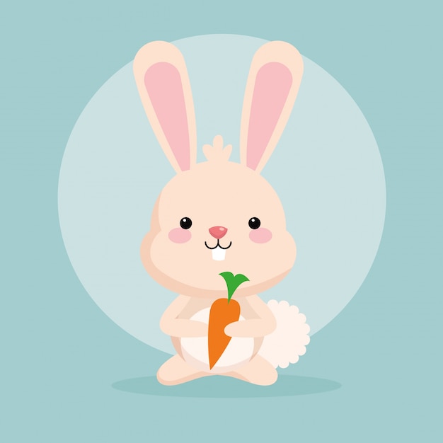 Desenho bonito de coelho com ícone de cenoura