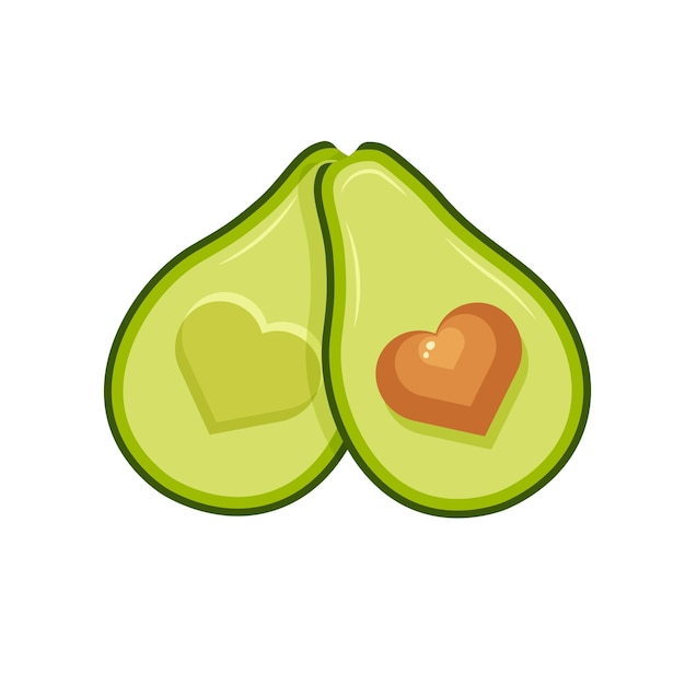 Desenho bonito metade de abacate. ícone de vetor de comida vegana em um estilo de desenho animado moderno. comida saudável.