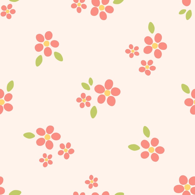 Vetor desenho bonito sem costuras com flores cor-de-rosa e folhas verdes