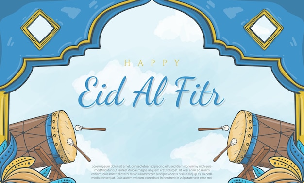 Desenho cartão eid al fitr com ilustração de ornamento islâmico