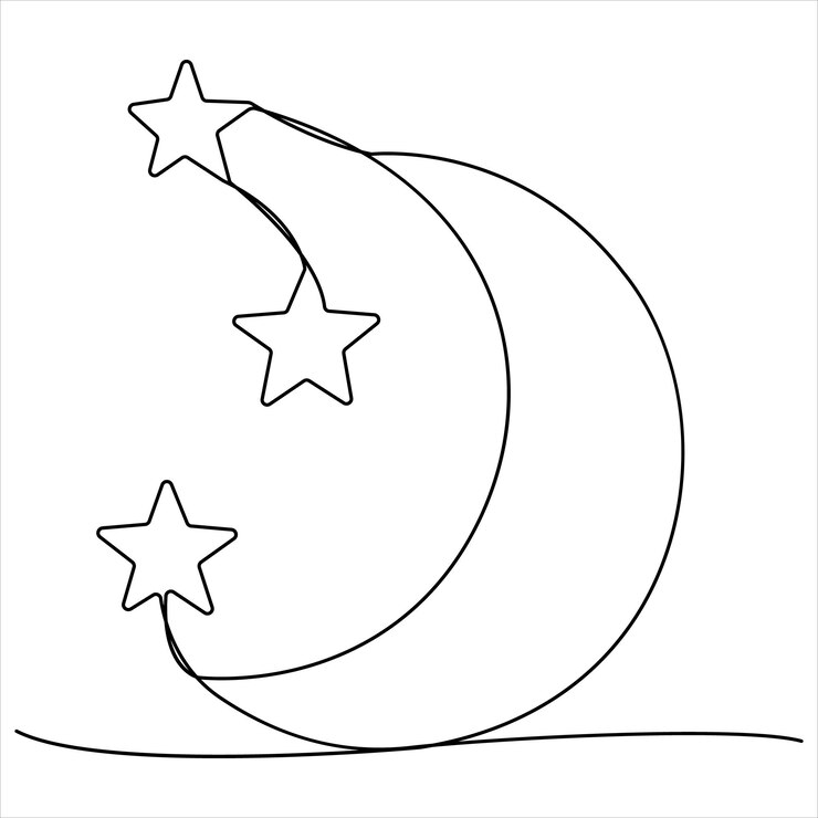 Vetor desenho contínuo de linha única da lua crescente para o elemento ramadan vetor simples da lua crescente
