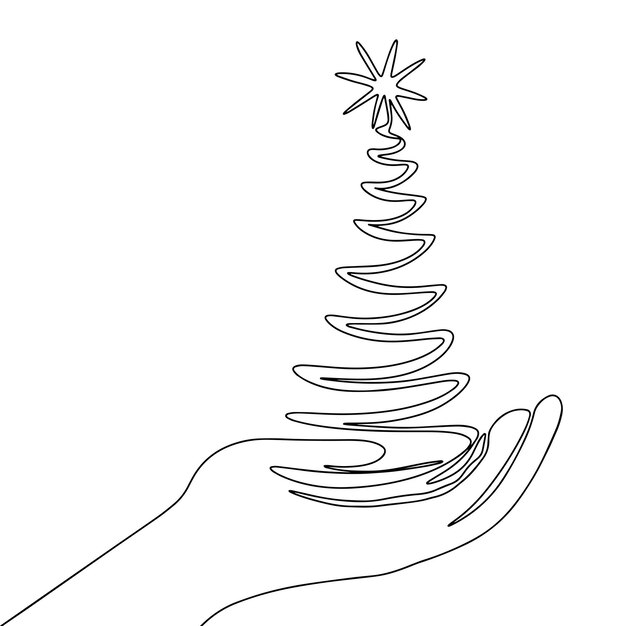 Vetor desenho contínuo de uma linha da árvore de natal na mão conceito de natal design minimalista para logotipo