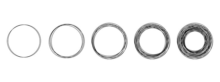 Vetor desenho contínuo de uma linha de círculos pretos definidos moldura redonda e contorno de esboço de bolha de fala com espaço vazio dentro de fundo branco transparente doodle ilustração vetorial