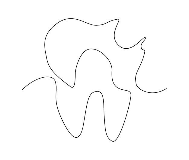 Vetor desenho contínuo de uma linha de dente quebrado simples ilustração em vetor arte de linha de dente dentário conceito médico de estomatologia de dentista