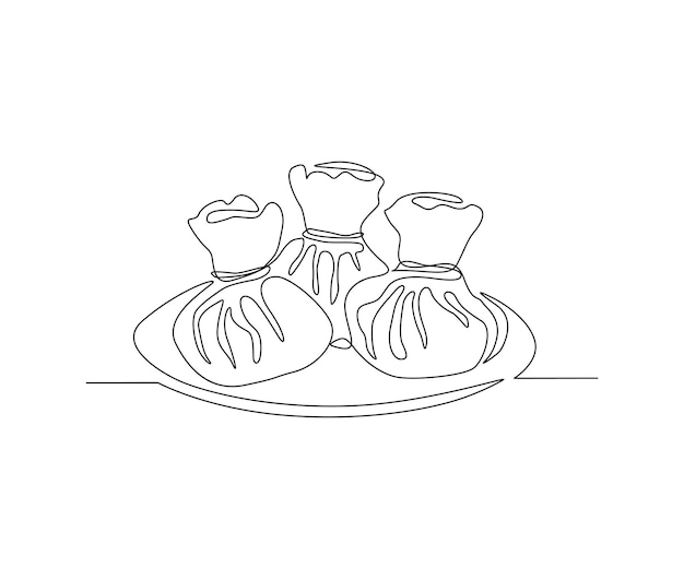 Desenho contínuo de uma linha de dim sum ou shumay dimsum ou shumai design de vetor de arte de linha simples