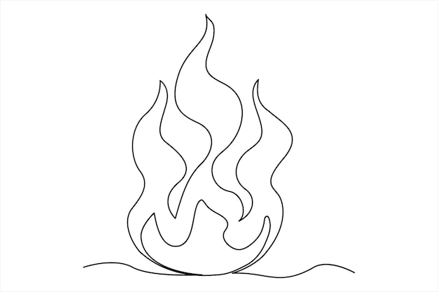 Vetor desenho contínuo de uma linha de fogo no meio de um fundo branco linha arte de fogueira vetor