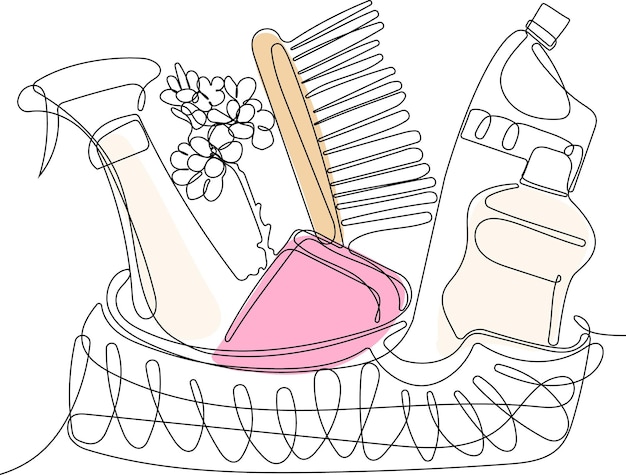 Desenho contínuo de uma linha de garrafas para detergente líquido, alvejante, amaciante de roupas