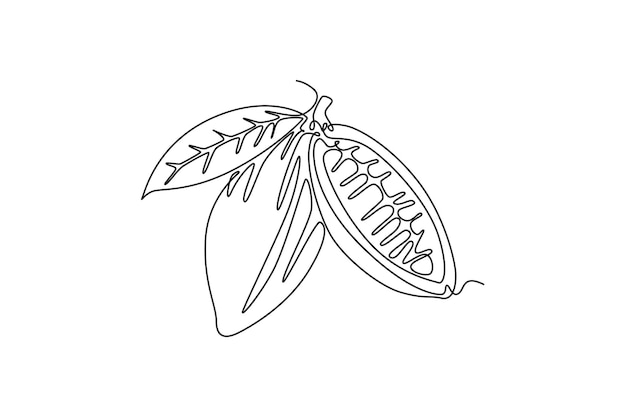 Desenho contínuo de uma linha de grão de cacau orgânico saudável para a identidade do logotipo da plantação Conceito de cacau fresco para o ícone da deliciosa loja de chocolate Desenho de linha única Ilustração gráfica vetorial