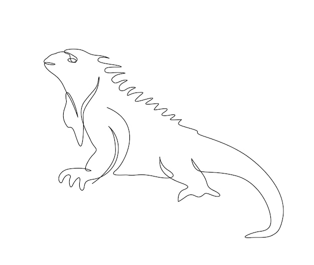 Vetor desenho contínuo de uma linha de iguana lagarto réptil arte de linha única ilustração vetorial curso editável