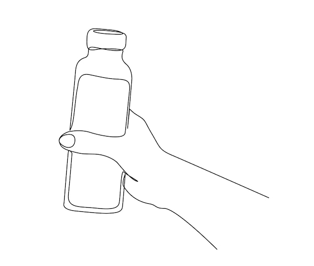 Desenho contínuo de uma linha de mão segurando uma garrafa de bebida ilustração vetorial de arte de linha de garrafa de vidro simples conceito livre de plástico