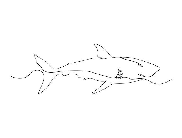 Desenho contínuo de uma linha de peixe tubarão. ilustração simples do vetor de arte de linha de peixes de água salgada