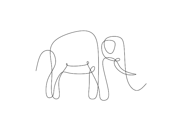 Desenho contínuo de uma linha de um elefante