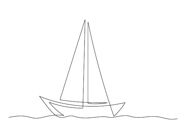 Desenho contínuo de uma linha de um veleiro isolado em ilustração vetorial de fundo branco
