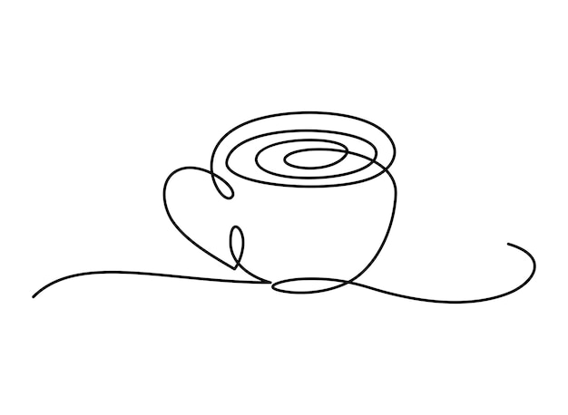 Desenho contínuo de uma linha de xícara de café - ícone vetorial isolado em branco