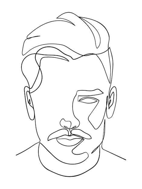 Desenho contínuo de uma linha do retrato do homem Penteado Estilo masculino da moda Ilustração em vetor