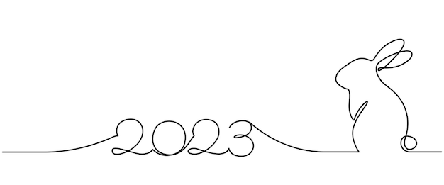 Desenho contínuo de uma linha do símbolo de coelho de 2023 anos silhueta de coelho fofo em estilo linear simples para cartão de saudação de design de inverno e banner da web curso editável doodle ilustração vetorial