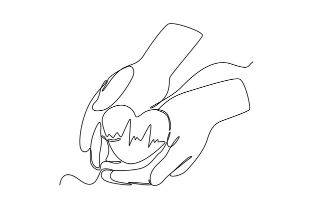Desenho contínuo de uma linha feliz segurando o ícone saudável do amor Conceito do Dia Mundial da Saúde Desenho de desenho de linha única ilustração gráfica vetorial