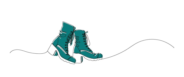 Desenho contínuo de uma linha feminina botas de outono sapatos femininos desenho de esboço