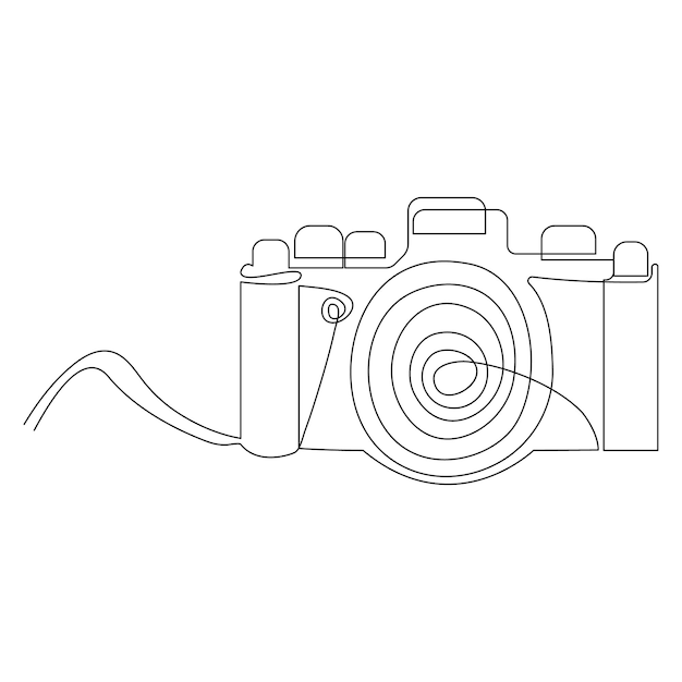 Desenho contínuo de uma linha hd câmera fotográfica contorno ilustração vetorial