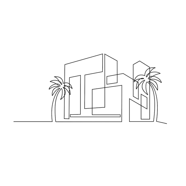 Desenho contínuo de uma linha logotipo da casa moderna