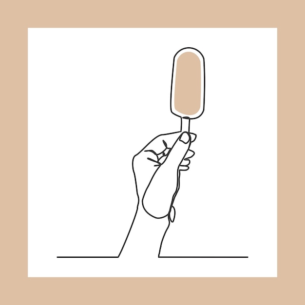 Desenho contínuo de uma única linha de mão segurando ilustração vetorial de palito de sorvete fresco
