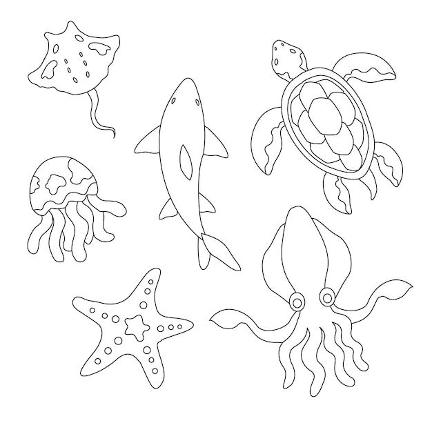 Desenho Contorno do Oceano Animal Página para colorir