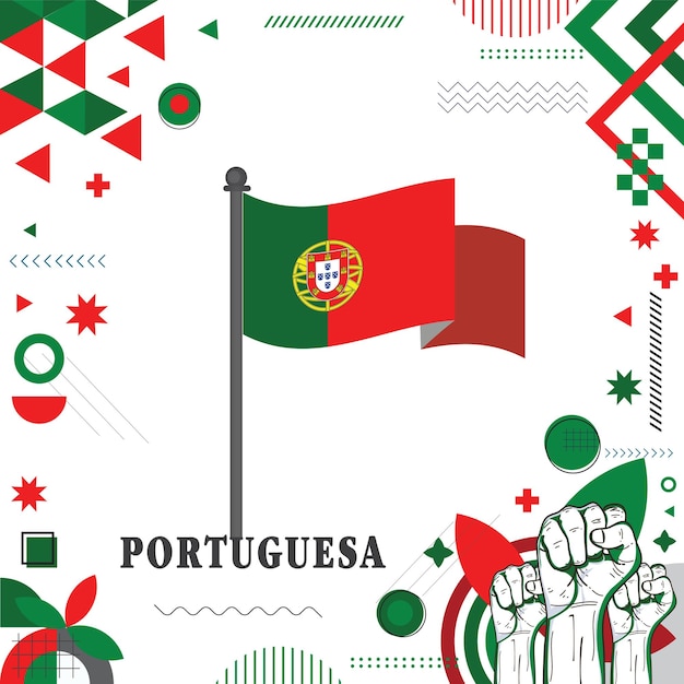 Vetor desenho da bandeira do dia nacional de portugal ilustração vetorial de decoração geométrica abstrata