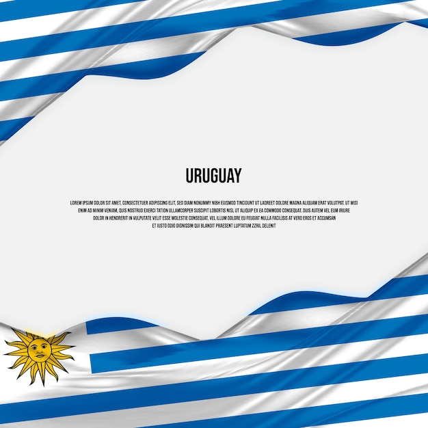 Desenho da bandeira do uruguai. acenando a bandeira do uruguai feita de tecido de cetim ou seda. ilustração vetorial.