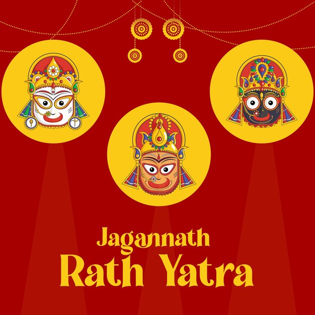 Desenho da bandeira jagannath rath yatra em fundo vermelho