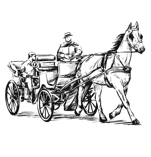 Vetor desenho da carroça de cavalos na rua