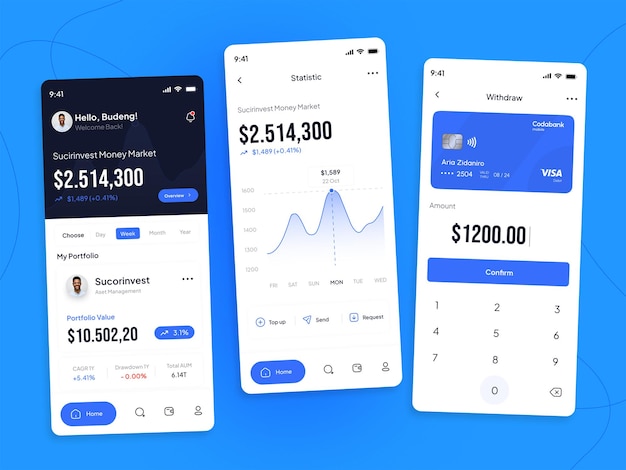 Desenho da interface do utilizador da aplicação de investimento móvel