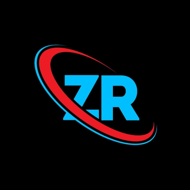 Desenho da letra zr logotipo da letra inicial zr círculo ligado logotipo de monograma em maiúsculas logotipo zr vermelho e azul