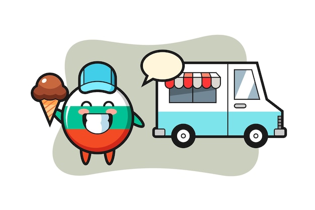 Desenho da mascote da bandeira da bulgária com o caminhão de sorvete