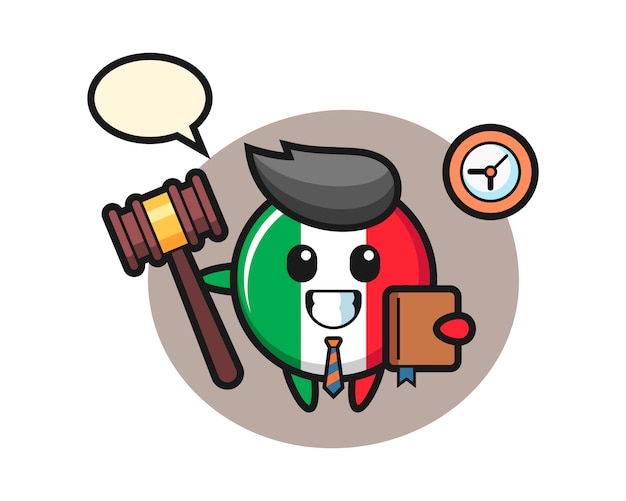 Desenho da mascote da bandeira da itália como juiz, estilo fofo, adesivo, elemento de logotipo