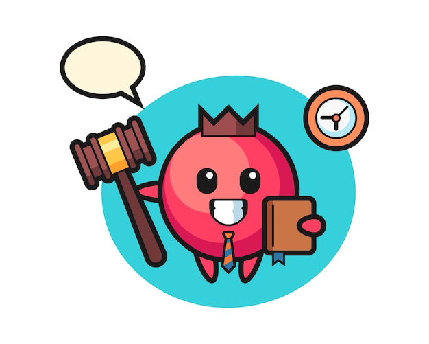 Desenho da mascote de cranberry como juiz, estilo fofo, adesivo, elemento de logotipo