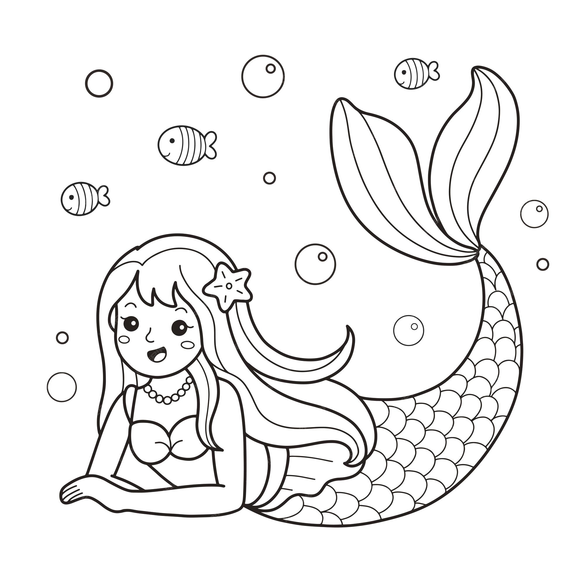 Desenho da pequena sereia para colorir