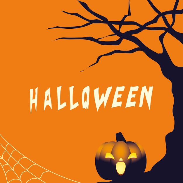 Desenho de abóbora de Halloween em desenho de árvore, férias e ilustração de tema assustador