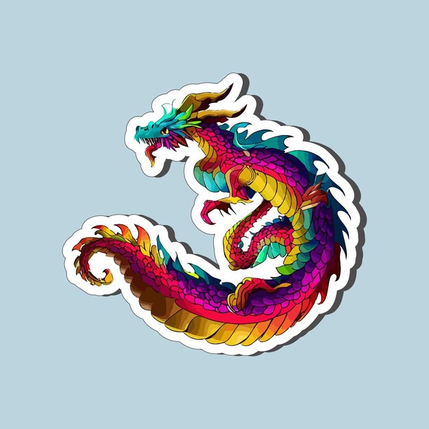 Desenho de adesivo de dragões voadores coloridos em estilo de desenho animado para impressão