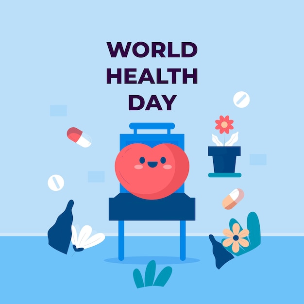 Vetor desenho de adesivo e cartaz de fundo do dia mundial da saúde