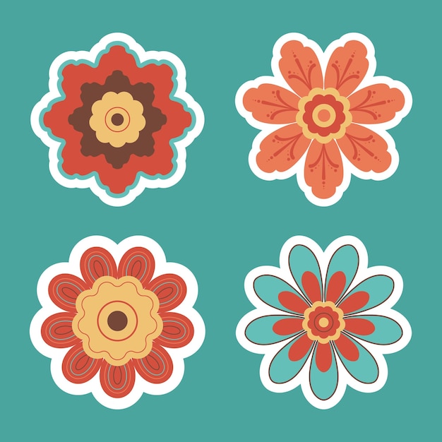 Vetor desenho de adesivo floral em estilo retro ilustração vetorial