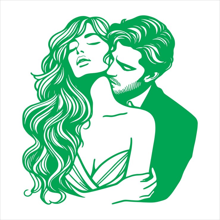 Vetor desenho de adesivo romântico de casal vintage de um casal se beijando em um fundo branco grátis